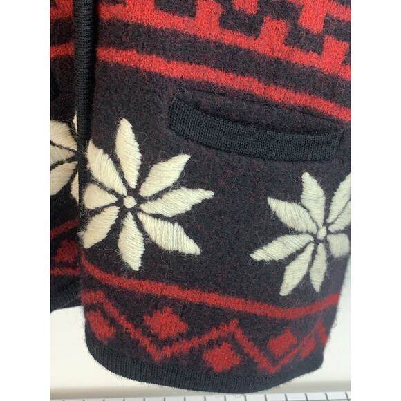 Vtg Bellpointe Wool Black Red Snowflake Cardigan Sweater Blazer Silver Buttons M - Picture 6 of 12